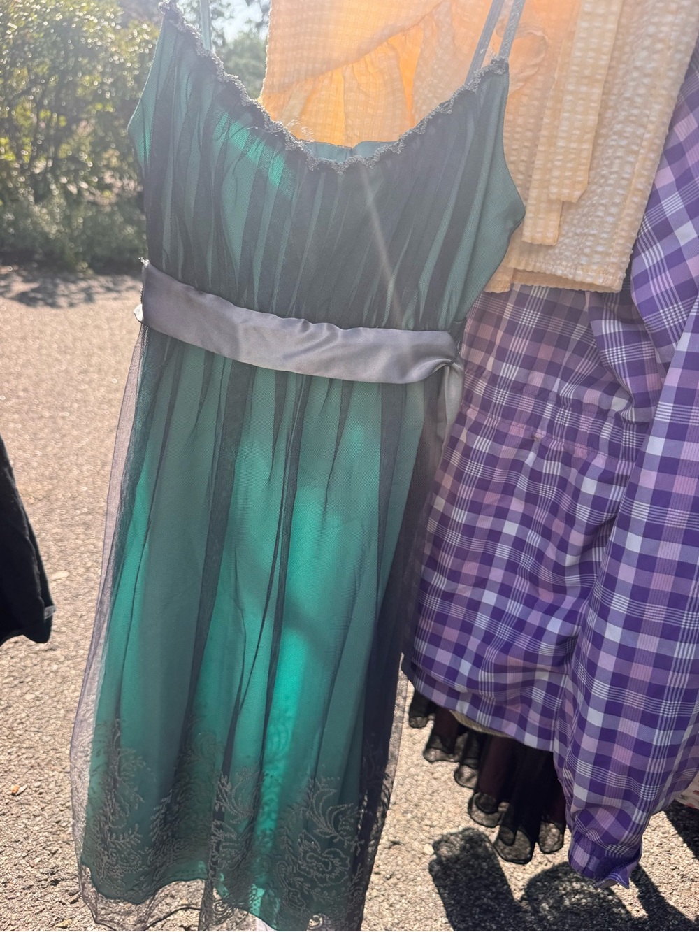 Girls' Green Tulle Overlay Dress with Satin Waistband